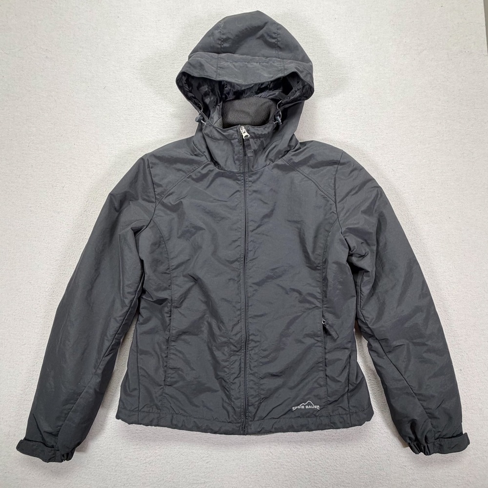 Eddie Bauer Womens Jacket Regular Black Fleece Lined Hooded Full Zip S